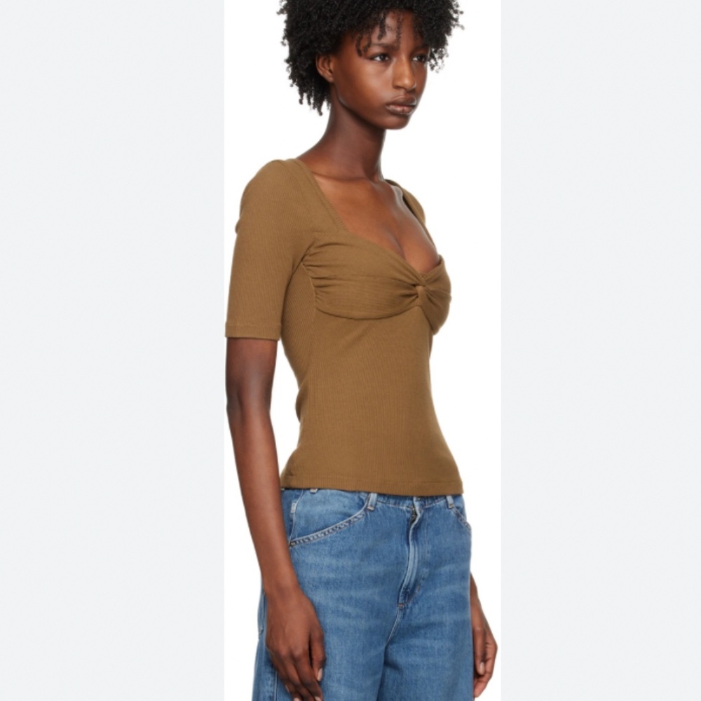 Citizens of Humanity Parie T Shirt Womens Medium Brown Half Sleeve Rib Knit New